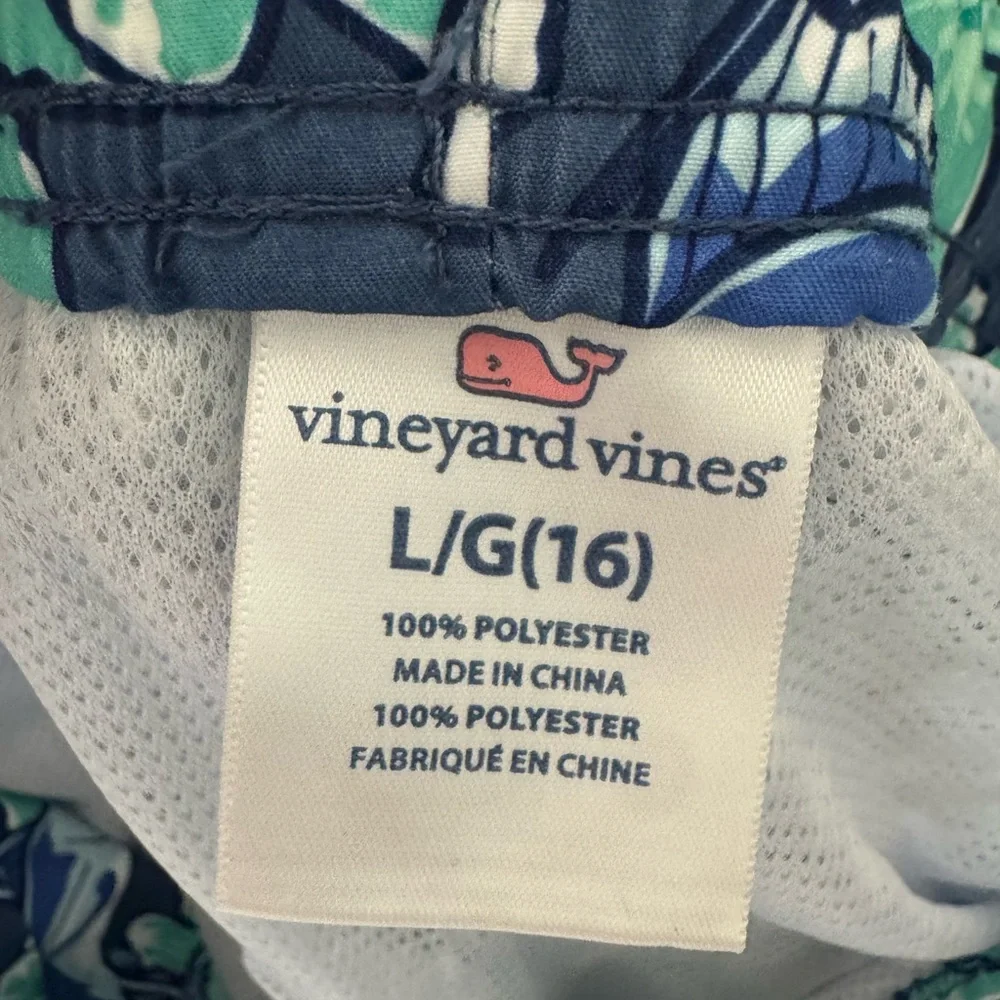 Vineyard Vines kids Blue and Green Floral Board Shorts